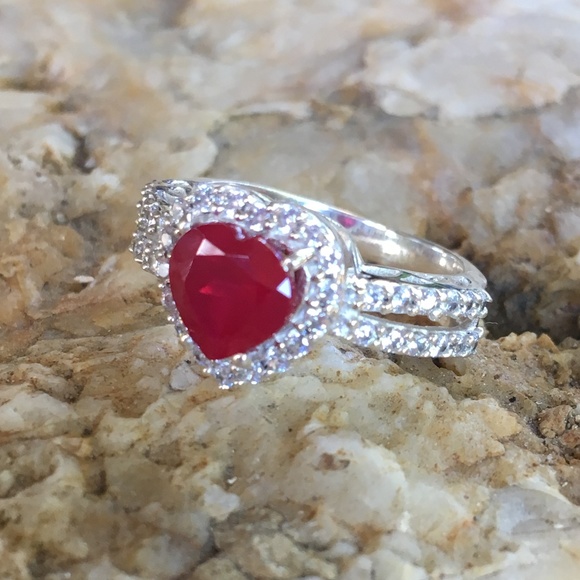 Excelencia Jewels Jewelry - NEW! Genuine Indian ruby heart sterling ring